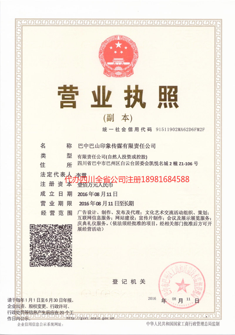 泰州泰州巴山印象传媒有限责任公司